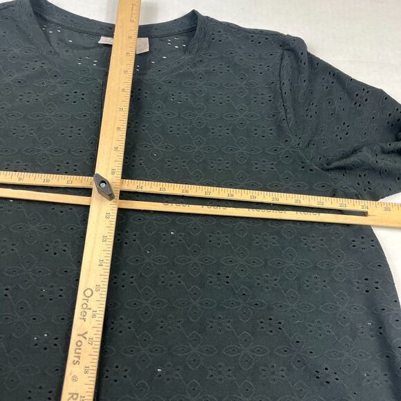 LOGO Lori Goldstein Eyelet Button Front Shirt Minimalist 3/4 Sleeve Black Top XL - Picture 7 of 10